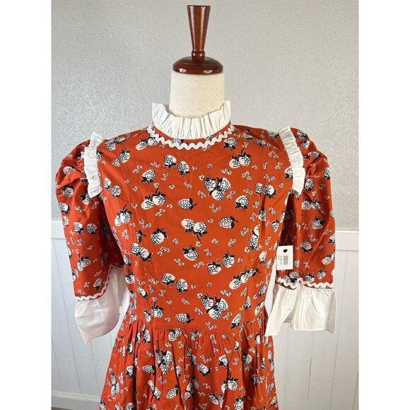 Batsheva Dress Ruffled Sz 8 Floral Poplin Mini Peasant Feminine Farmcore NEW - Picture 3 of 16